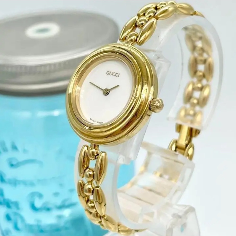 Gucci Metallic Bezel Luxury Gold Rope Vintage Statement Watch 14 k gold plated - Picture 3 of 8